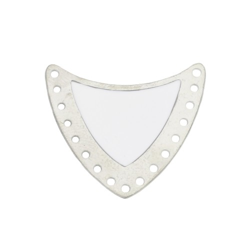 Intercalaire écusson multi-trous en laiton & résine époxy 25x27mm Argenté/Blanc x1