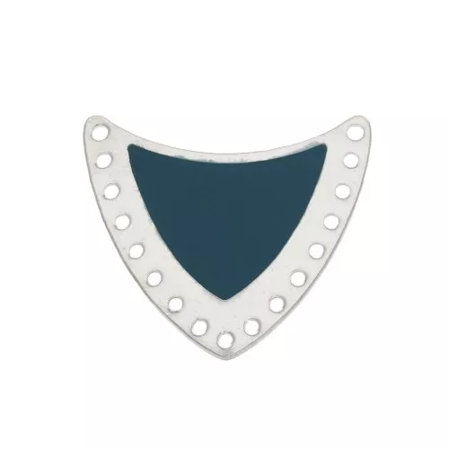 Intercalaire écusson multi-trous - laiton & résine époxy 25x27mm Argenté/Pétrol x1