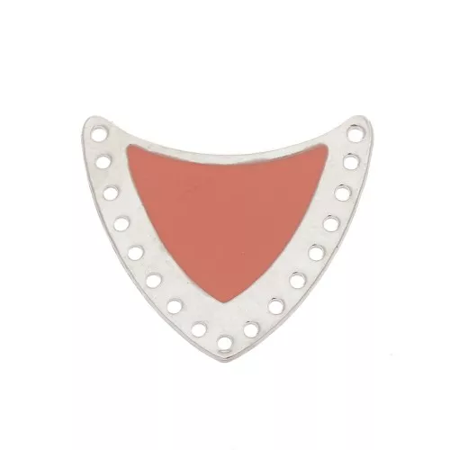 Intercalaire écusson multi-trous en laiton & résine époxy 25x27mm Argenté/Rose x1