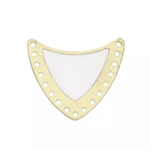 Intercalaire écusson multi-trous en laiton & résine époxy 25x27mm Doré/Blanc x1