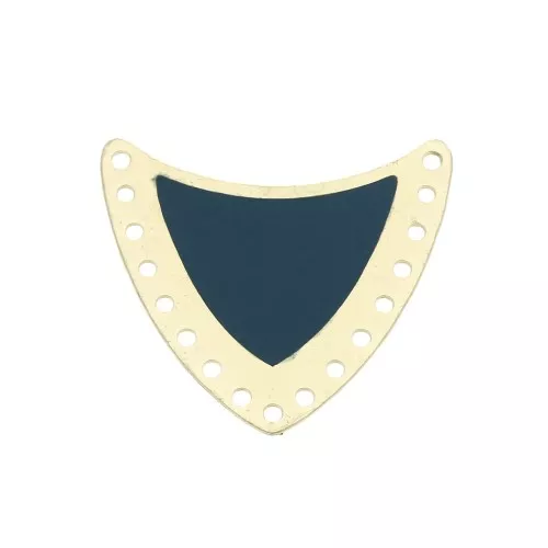 Intercalaire écusson multi-trous en laiton & résine époxy 25x27mm Doré/Pétrol x1
