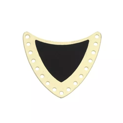 Intercalaire écusson multi-trous en laiton & résine époxy 25x27mm Doré/Noir x1