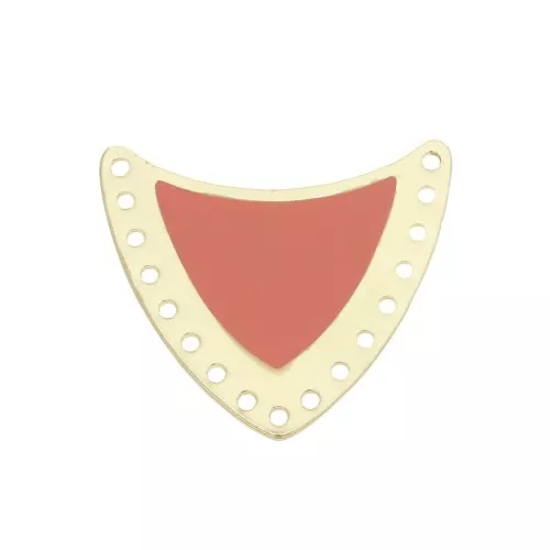 Intercalaire écusson multi-trous en laiton & résine époxy 25x27mm Doré/Rose x1