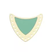 Intercalaire écusson multi-trous en laiton & résine époxy 25x27mm Doré/Mint x1