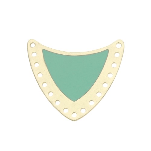 Intercalaire écusson multi-trous en laiton & résine époxy 25x27mm Doré/Mint x1
