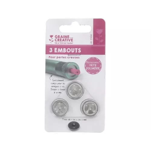 Set de 3 embouts pour extrudeuse ou seringue à vis pour perles creuses 1/2/3 mm x1