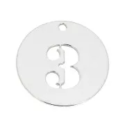 Breloque ronde chiffre 3 - 12 mm en Argent 925 épaisseur 0.4 mm x1