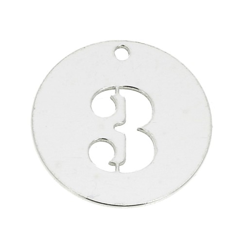 Breloque ronde chiffre 3 - 12 mm en Argent 925 épaisseur 0.4 mm x1