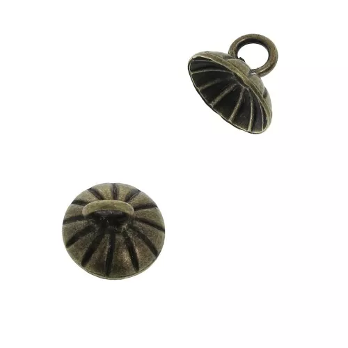 Coupelle striée - attache pendentif- avec anneau soudé 8 mm Bronze x1