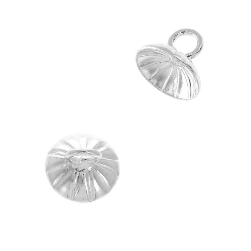 Coupelle striée - attache pendentif- avec  anneau soudé 8 mm Argenté x1