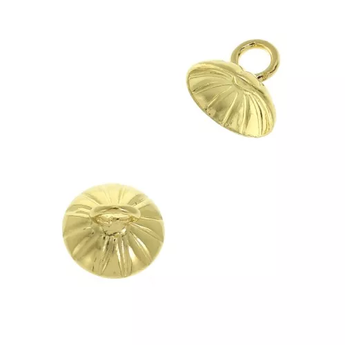 Coupelle striée - attache pendentif- avec anneau soudé 8 mm Doré à l'or fin x1