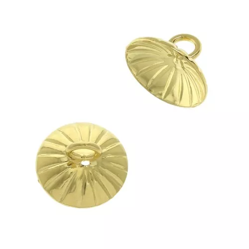 Coupelle striée - attache pendentif- avec anneau soudé 10 mm Doré à l'or fin x1