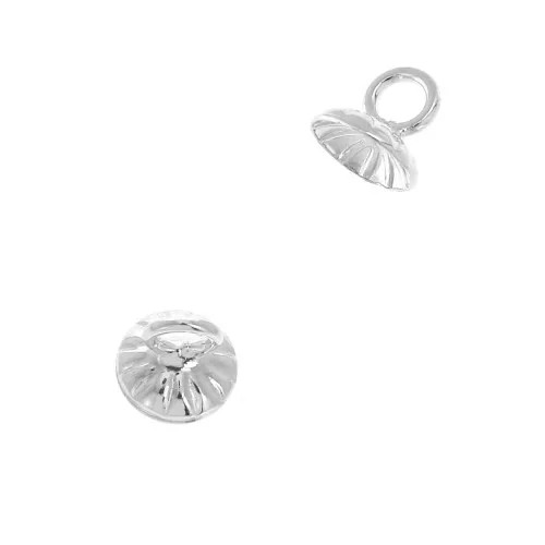 Coupelle striée - attache pendentif- avec  anneau soudé 6 mm Argenté x1