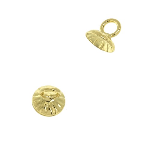 Coupelle striée - attache pendentif- avec anneau soudé 6 mm Doré à l'or fin x1
