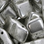 Perles en verre tchèque Carrier Bead Groove 2 trous 9 x 17 mm Argenté Patiné x 10|raw }}