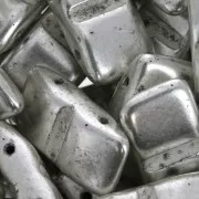Perles en verre tchèque Carrier Bead Groove 2 trous 9 x 17 mm Argenté Patiné x 10
