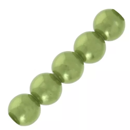 Perles rondes nacrées légères en résine 6 mm Vert Olive x15