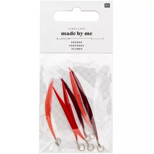 Assortiment de 6 plumes Made by me 5 cm pour la création de bijoux - Rouge