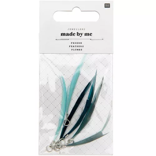 Assortiment de 6 plumes Made by me 5 cm pour la création de bijoux - Turquoise