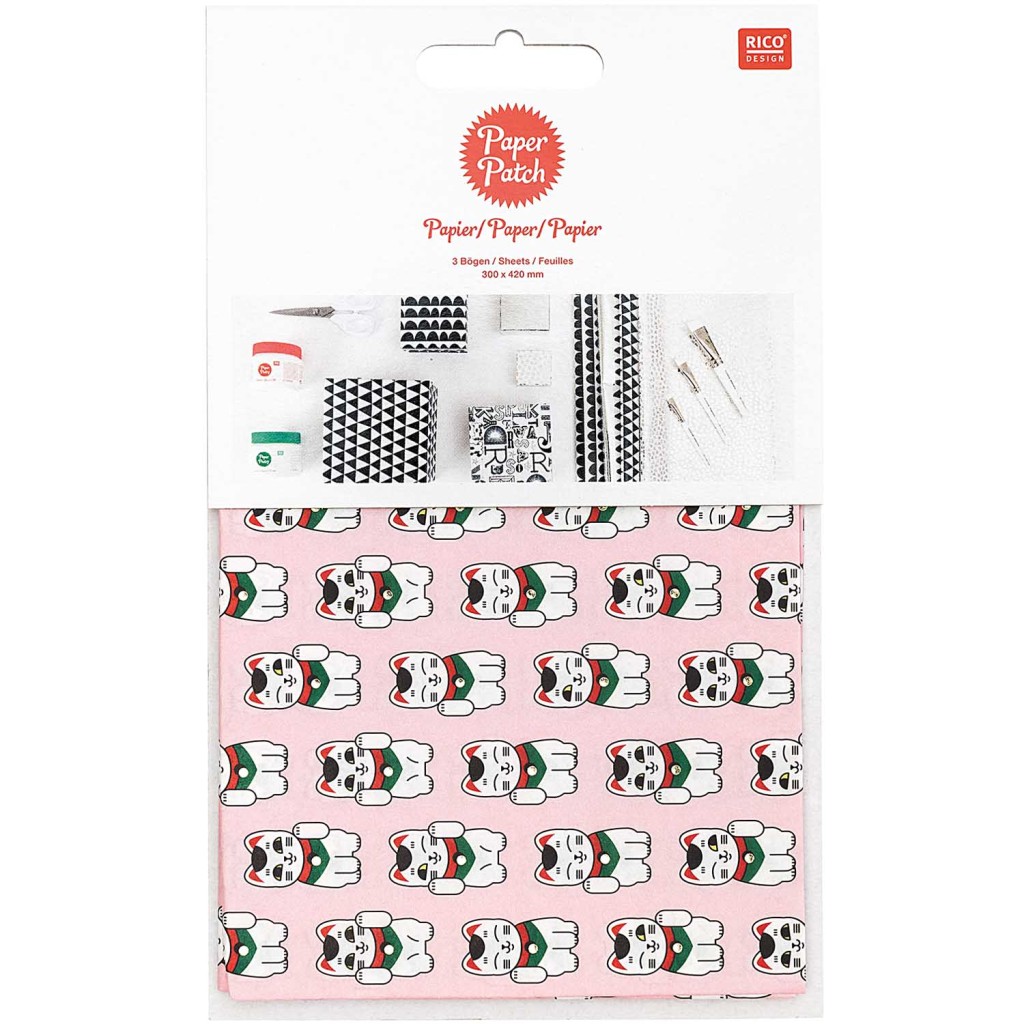 Paper Patch Rico Design 42x30 Cm Jardin Japonais Chat Porte Bonheur X3 Feuilles Perles Co