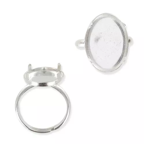 Bague serti cabochon fond plat 18x13 mm taille 60 à 62 - Argent 925 x1