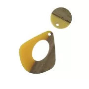 Pendentif rond en résine imitation bois 15 mm - Jaune / Marron x1