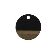 Pendentif rond en résine imitation bois 15 mm - Noir / Marron x1