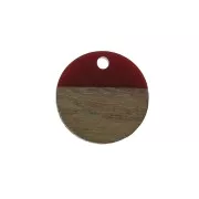 Pendentif rond en résine imitation bois 15 mm - Rouge / Marron x1