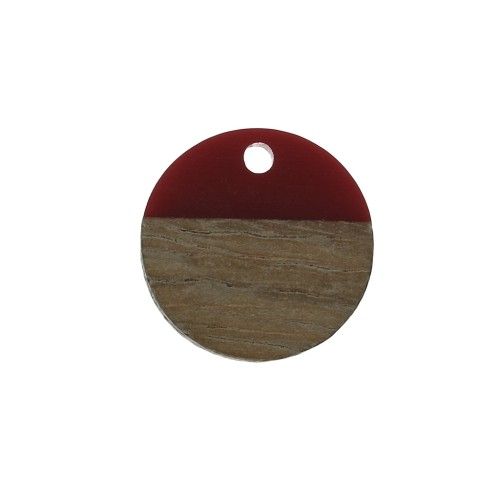 Pendentif rond en résine imitation bois 15 mm - Rouge / Marron x1