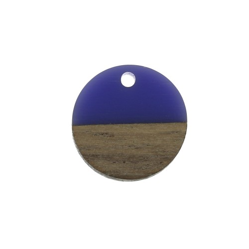 Pendentif rond en résine imitation bois 15 mm - Bleu / Marron x1