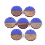 Pendentif rond en résine imitation bois 15 mm - Bleu / Marron x1