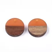 Pendentif rond en résine imitation bois 15 mm - Terracotta / Marron x1