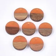 Pendentif rond en résine imitation bois 15 mm - Terracotta / Marron x1