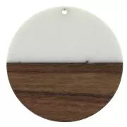Pendentif rond en résine imitation bois 49 mm - Ivoire / Marron x1