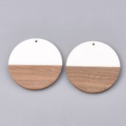 Pendentif rond en résine imitation bois 49 mm - Ivoire / Marron x1