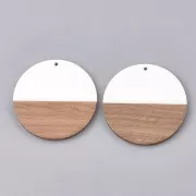 Pendentif rond en résine imitation bois 49 mm - Ivoire / Marron x1
