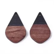 Pendentif goutte en résine imitation bois 28x18 mm Noir / Marron x1