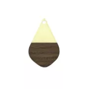 Pendentif goutte en résine imitation bois 28x18 mm Jaune Transparent / Marron x1