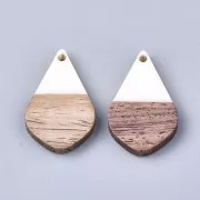 Pendentif goutte en résine imitation bois 28x18 mm Ivoire / Marron x1