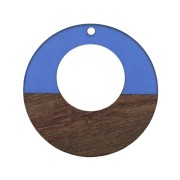 Pendentif rond - boucles d'oreilles en résine imitation bois 38 mm Bleu/Marron x1|raw }}