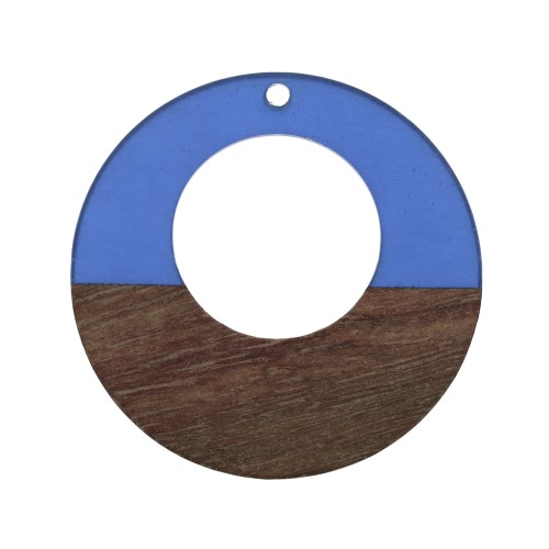 Pendentif rond - boucles d'oreilles en résine imitation bois 38 mm Bleu/Marron x1