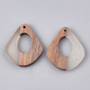Pendentif goutte ajouré en résine imitation bois 32.5x27 mm Transparent/Marron x1