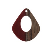 Pendentif goutte ajouré en résine imitation bois 32.5x27 mm Rouge/Marron x1|raw }}