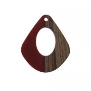Pendentif goutte ajouré en résine imitation bois 32.5x27 mm Rouge/Marron x1