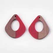Pendentif goutte ajouré en résine imitation bois 32.5x27 mm Rouge/Marron x1