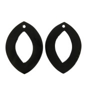 Pendentifs ethniques en corne - forme losange rayé 55x40 mm Noir / Marron x2