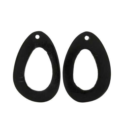 Pendentifs ethniques en corne - forme ovale irrégulière 59x39 mm Noir x2