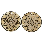 Pendentifs ethniques en corne avec gravure fleur - forme rond 50 mm Noir/Marron x2|raw }}