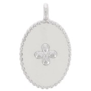 Breloque ovale motif croix en résine époxy 14x8.9 mm Placage argent fin -blanc x1