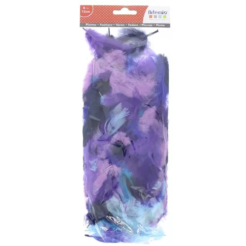 Plumes colorées 8 à 12cm pour bijoux et déco DIY - Bleu/Violet x10gr